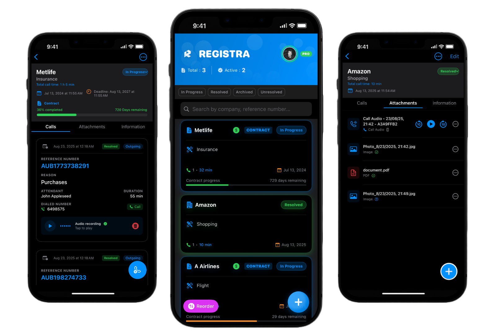 Registra iOS App Interface - Main Dashboard